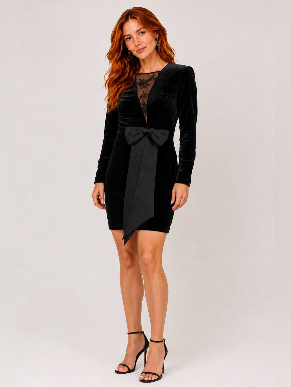 Adrianna Papell Black Long Sleeve Bow Lace Dress NWT size 10